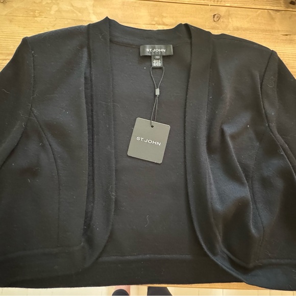 St. John Black Cropped Sweater Jacket